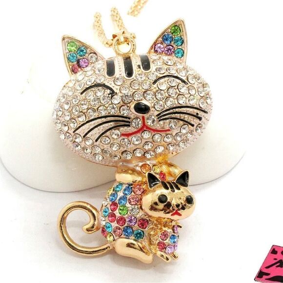 unbranded Jewelry - Color Crystal Cute Mom Cat Baby Pendant Necklace NWOT